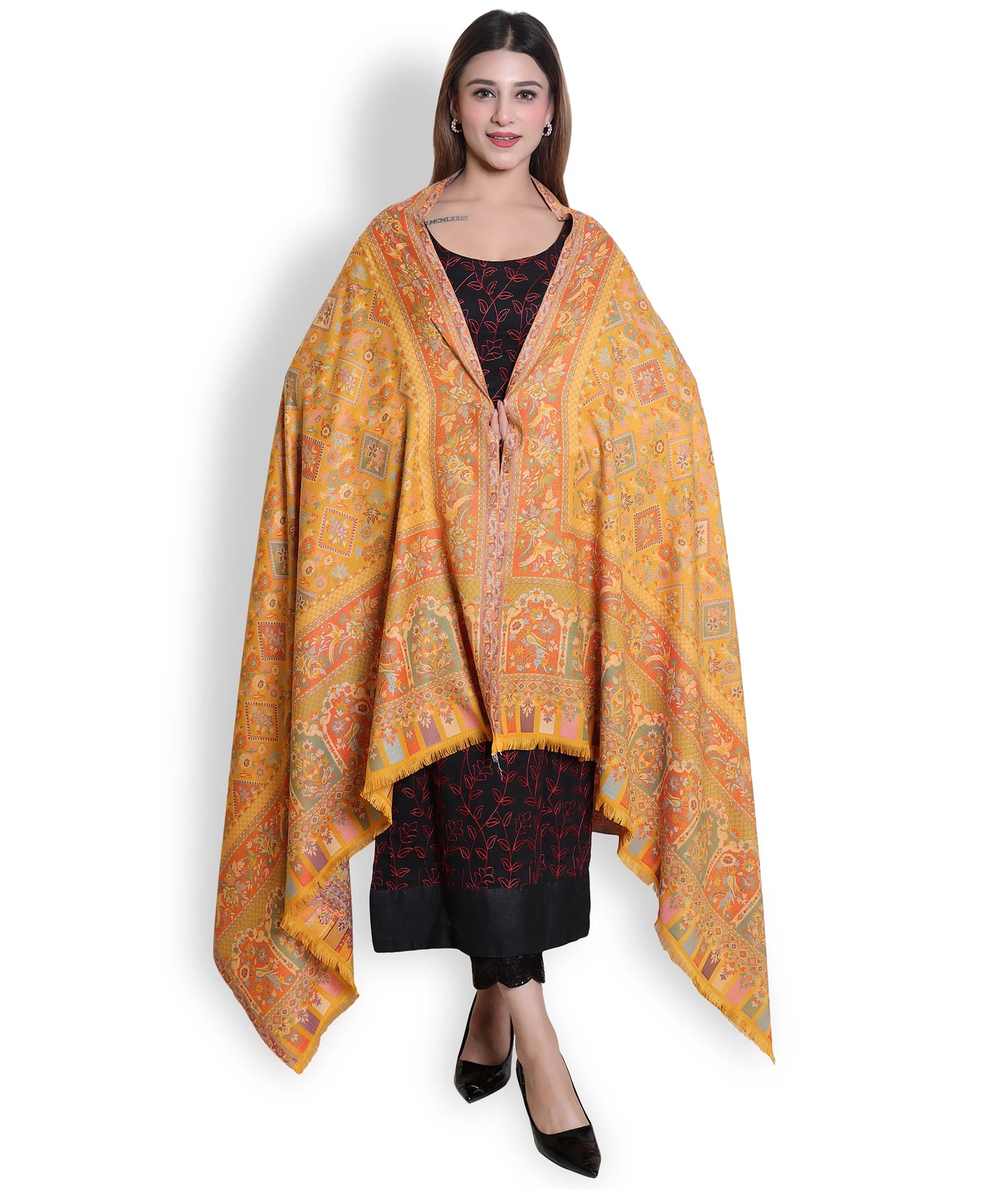 Kanidar- Women's  Wool Blend Amby Phool Traditional Dour Dar (100*200 cm)