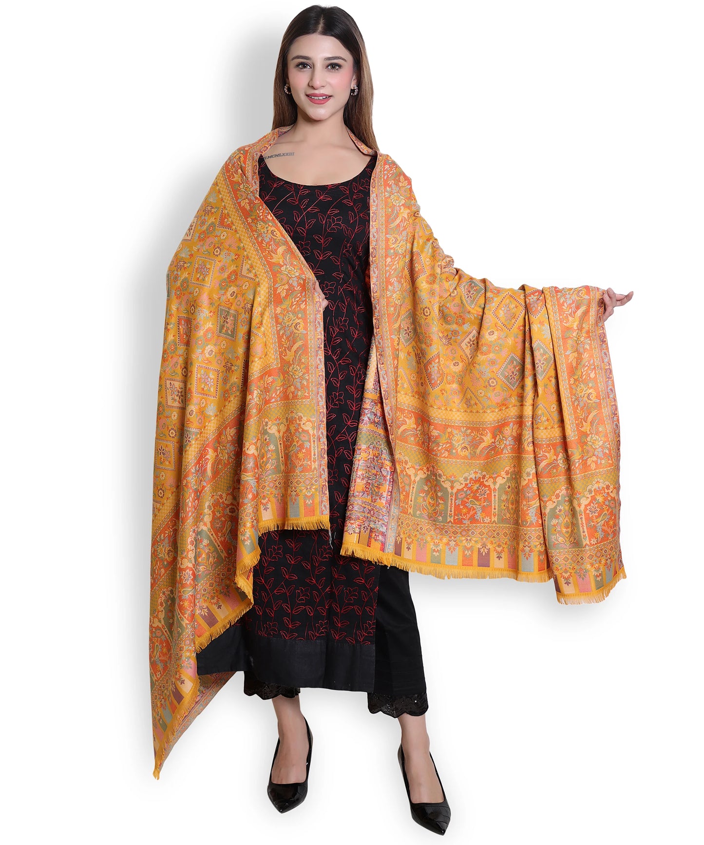 Kanidar- Women's  Wool Blend Amby Phool Traditional Dour Dar (100*200 cm)