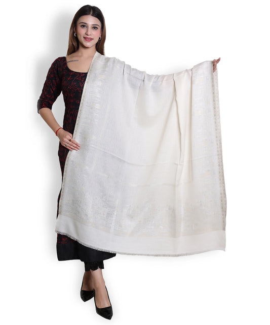 Kanidar - Women's Silver Gold Wool, Zari Blend Taj Dour |Truly Elegant   (Size: 100*200 cm)