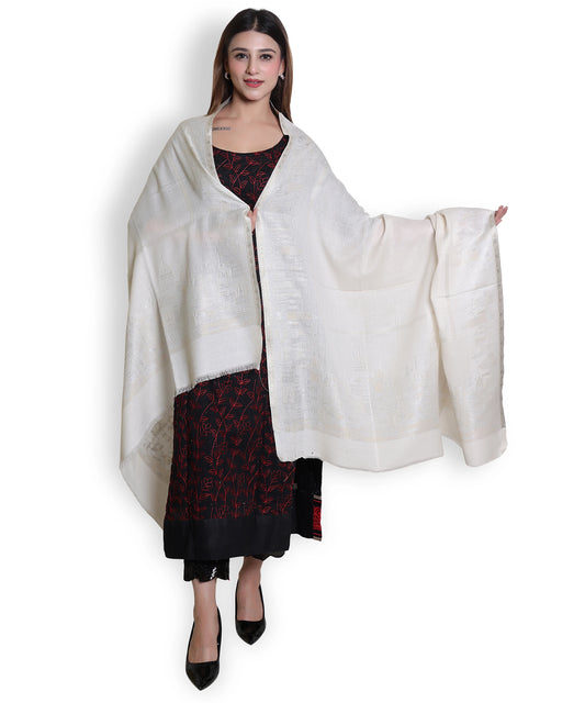 Kanidar - Women's Silver Gold Wool, Zari Blend Taj Dour |Truly Elegant   (Size: 100*200 cm)