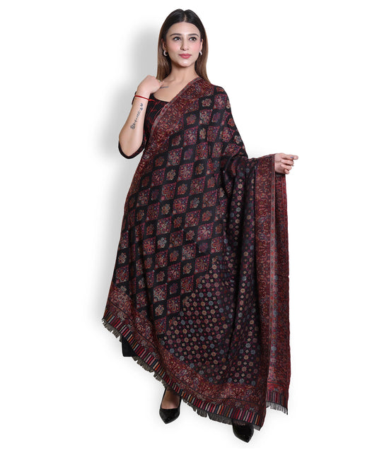 Kanidar - Women's kani Wool, Allover Gulposh Jall with Golden Zari Outline  (Size: 100*200 cm)