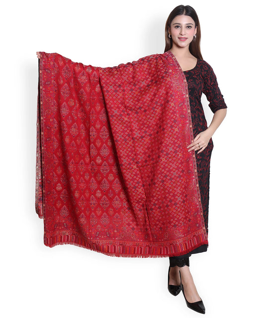 Kanidar - Women's kani Wool, Allover Gulposh Jall with Golden Zari Outline  (Size: 100*200 cm)