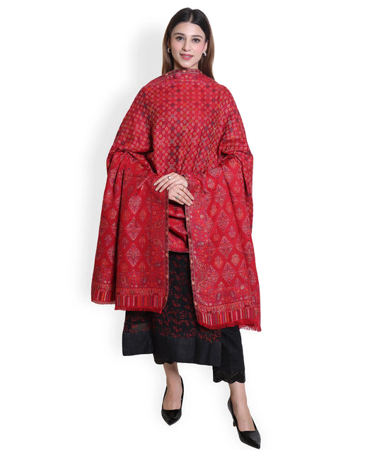Kanidar - Women's kani Wool, Allover Gulposh Jall with Golden Zari Outline  (Size: 100*200 cm)