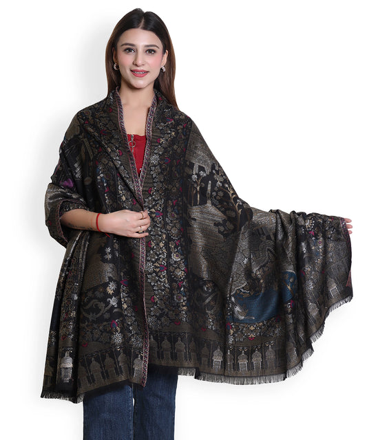 Kanidar - Women's Kani Wool, Silver Gold Ethnic Allover jamawar  (Size: 100*200 cm)