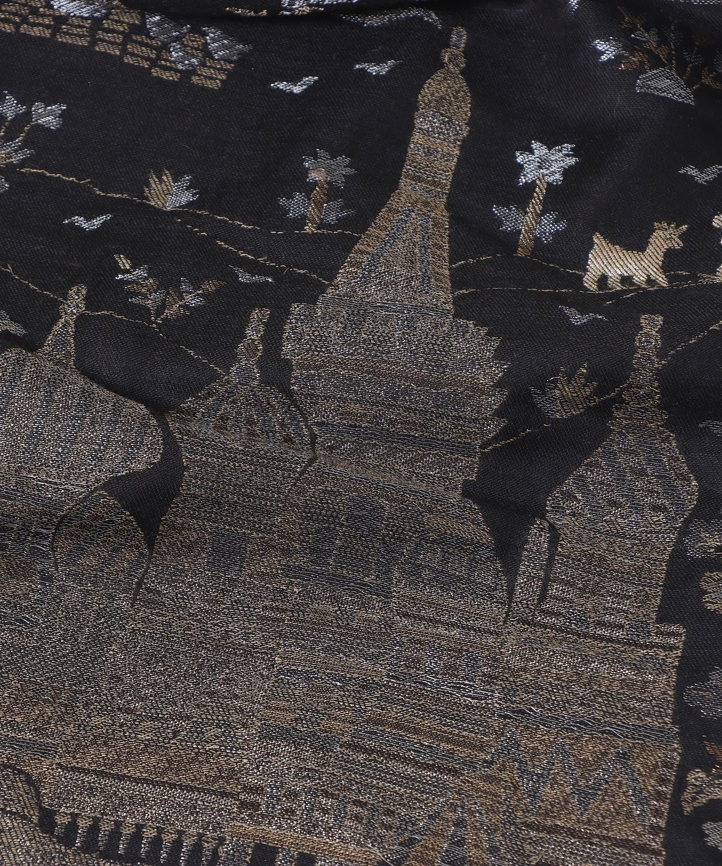 Kanidar - Women's Kani Wool, Silver Gold Ethnic Allover jamawar  (Size: 100*200 cm)
