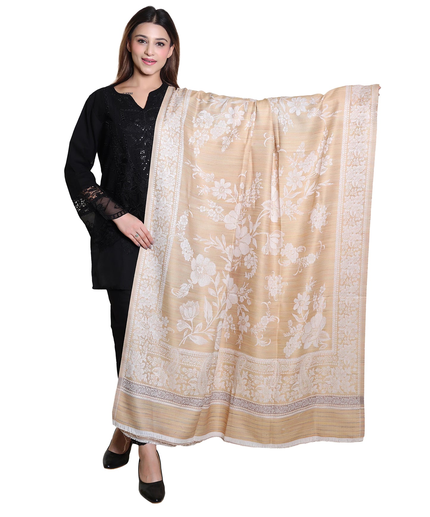 Kanidar - Women's Fine Wool Blend, Tonal Self jall  (Size: 100*200 cm)