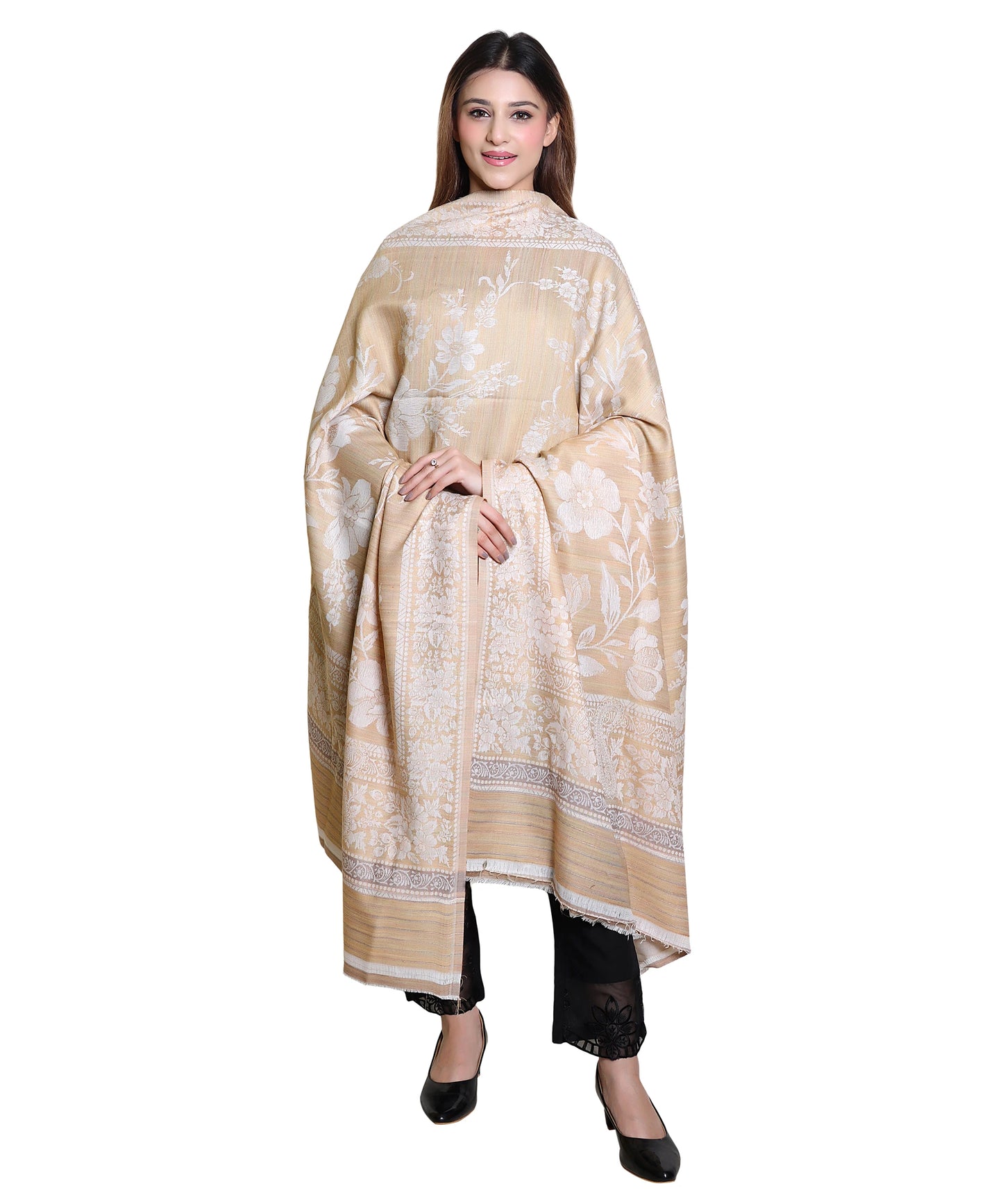 Kanidar - Women's Fine Wool Blend, Tonal Self jall  (Size: 100*200 cm)