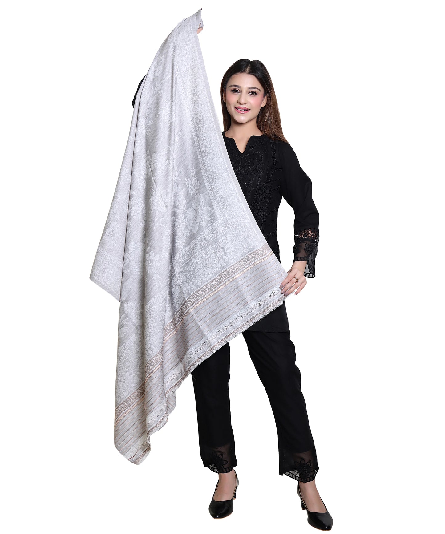 Kanidar - Women's Fine Wool Blend, Tonal Self jall  (Size: 100*200 cm)