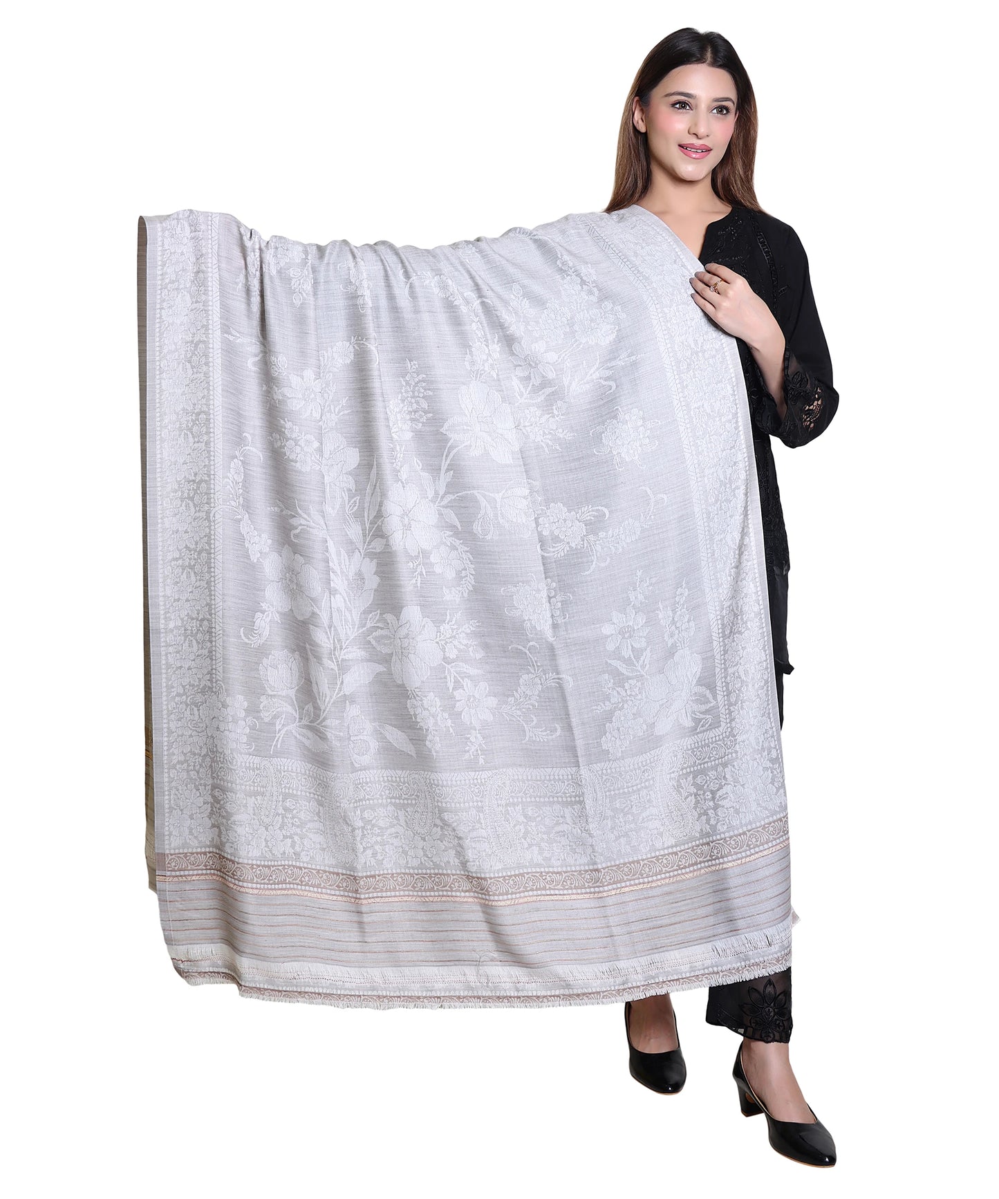Kanidar - Women's Fine Wool Blend, Tonal Self jall  (Size: 100*200 cm)