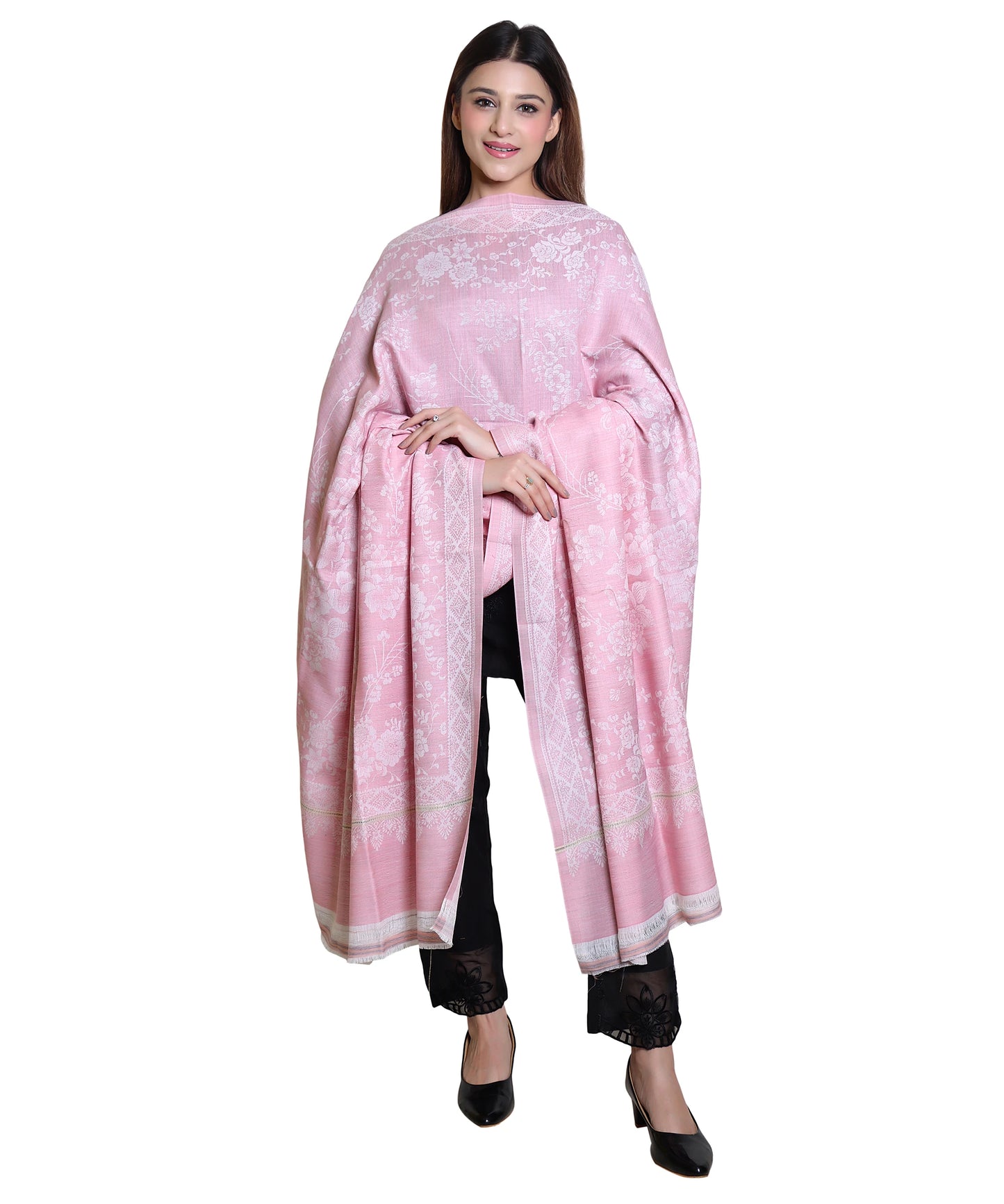 Kanidar - Women's Fine Wool Blend , Tonal Zari Self  (Size: 100*200 cm)