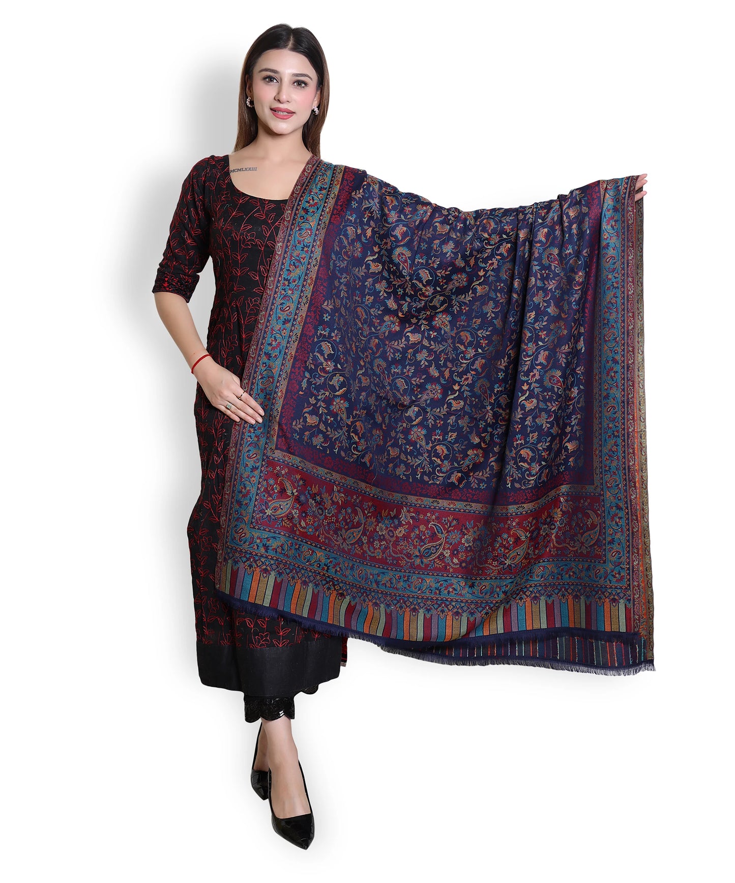Kanidar - Women's Kasmiri Weave, Floral Kani Palla Jall  (Size: 100*200 cm)